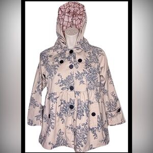 Girls Hooded Trench Coat Dress Floral Print Jacket S Light Pink Blue Outerwear